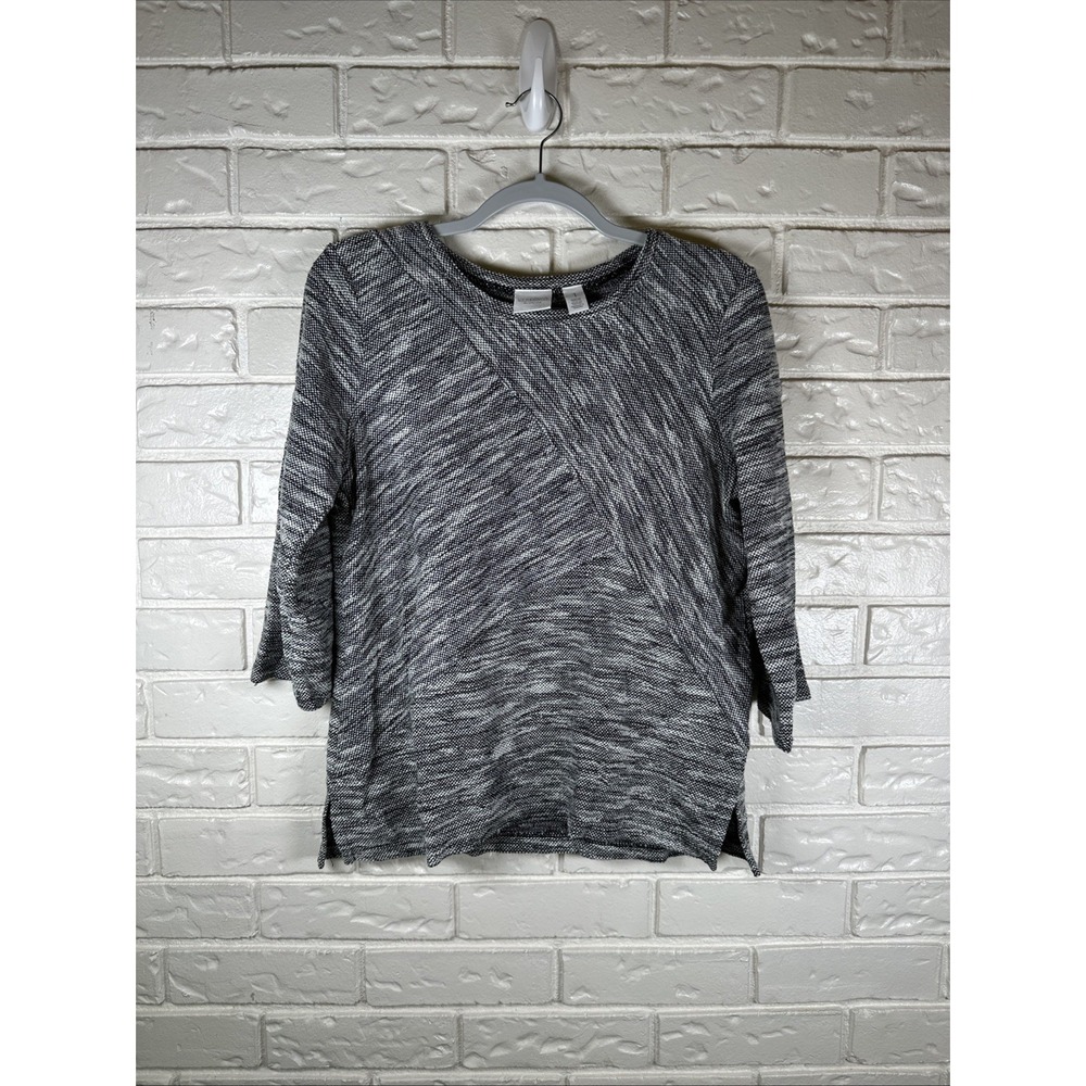 Chico's Weekends‎ Black White Marled Knit Top Size 1 Boho Casual Shirt